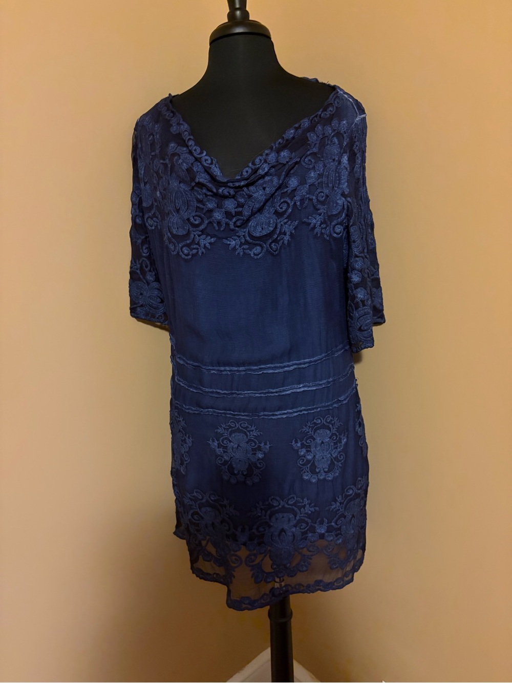 Soft Surroundings Navy Embroidered Lace Mini Dress